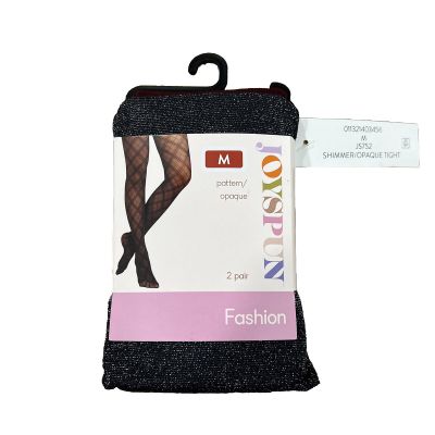 Joyspun Fashion Tights, 2-Pair, Black Shimmer Opaque Crushed Plum, Size M, NWT